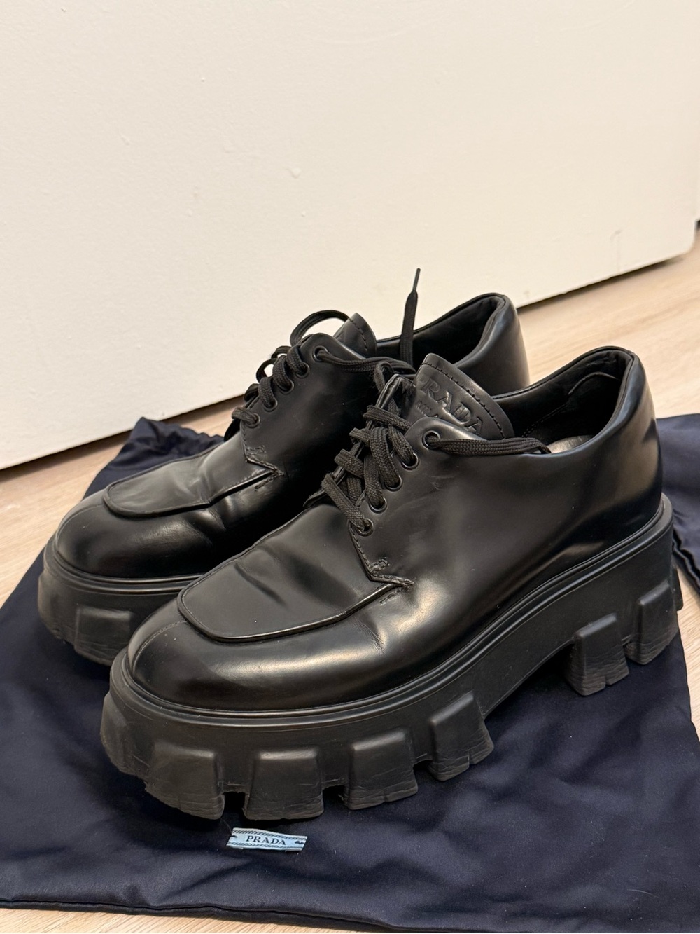 Prada Black Chunky Lug Platform Lace-Up Shoes